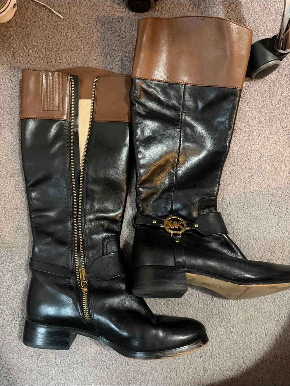Michael Kors Black and Brown Leather Over-the-Knee Riding Boots